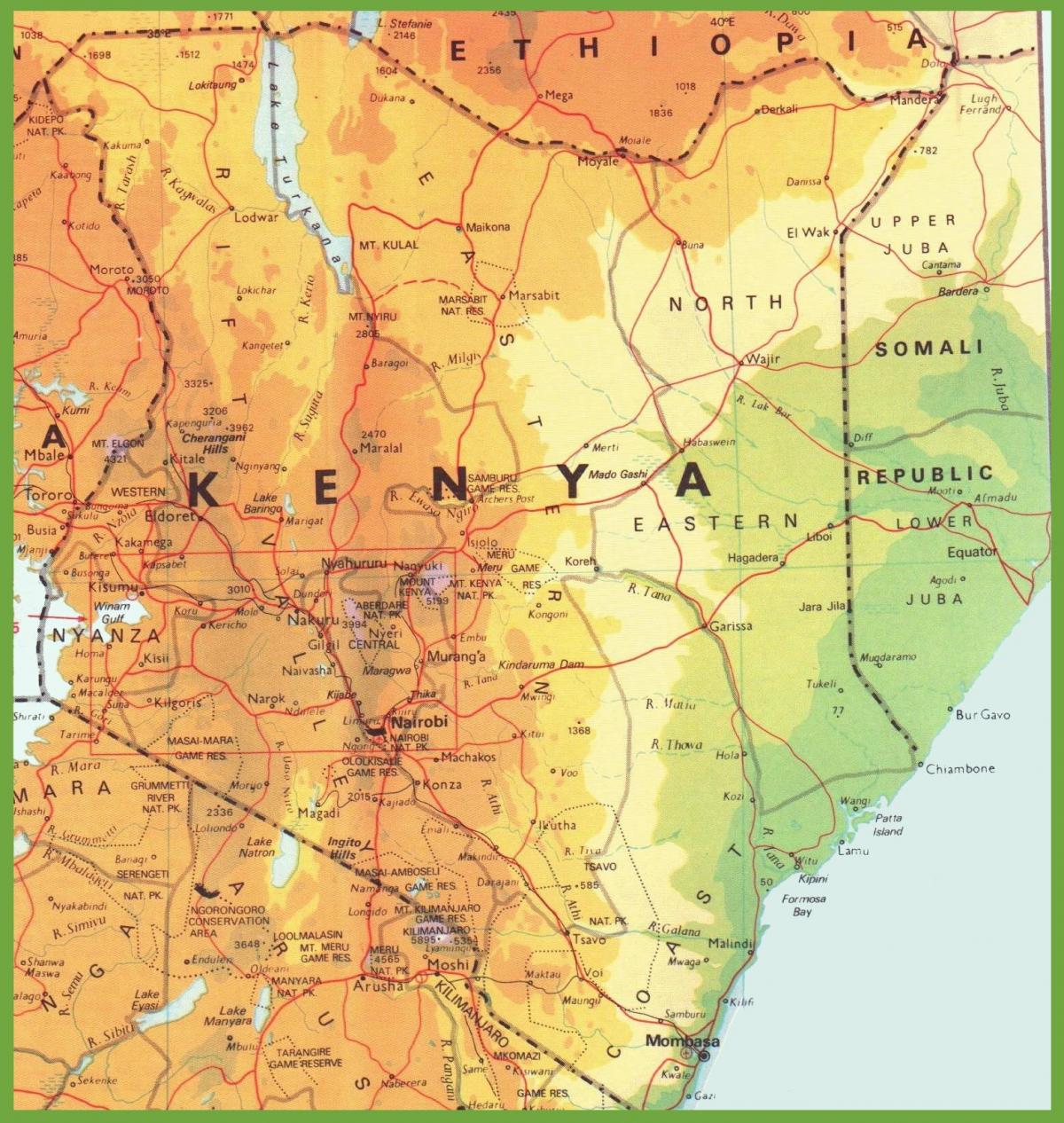 mappa del Kenya mostrando città