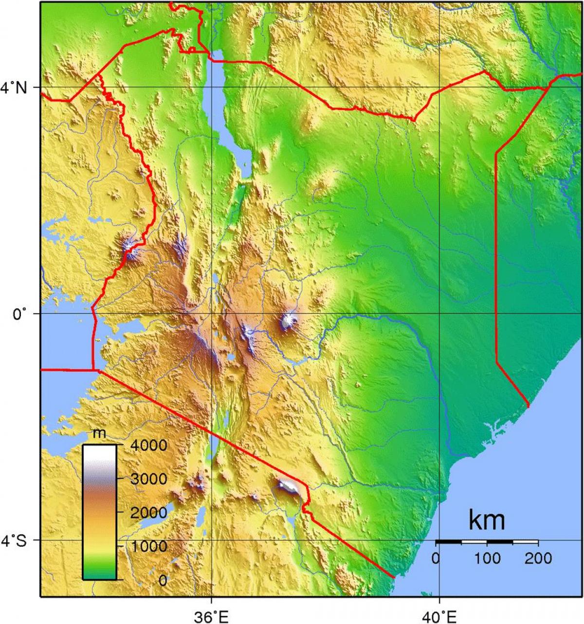 Kenya elevazione mappa
