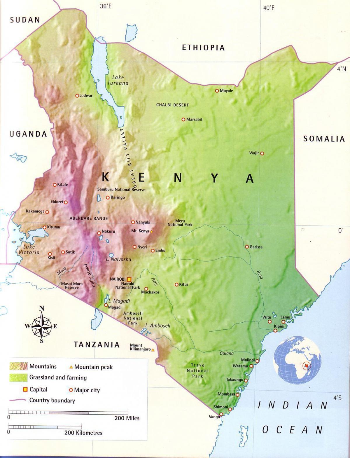 mappa del Kenya montagne
