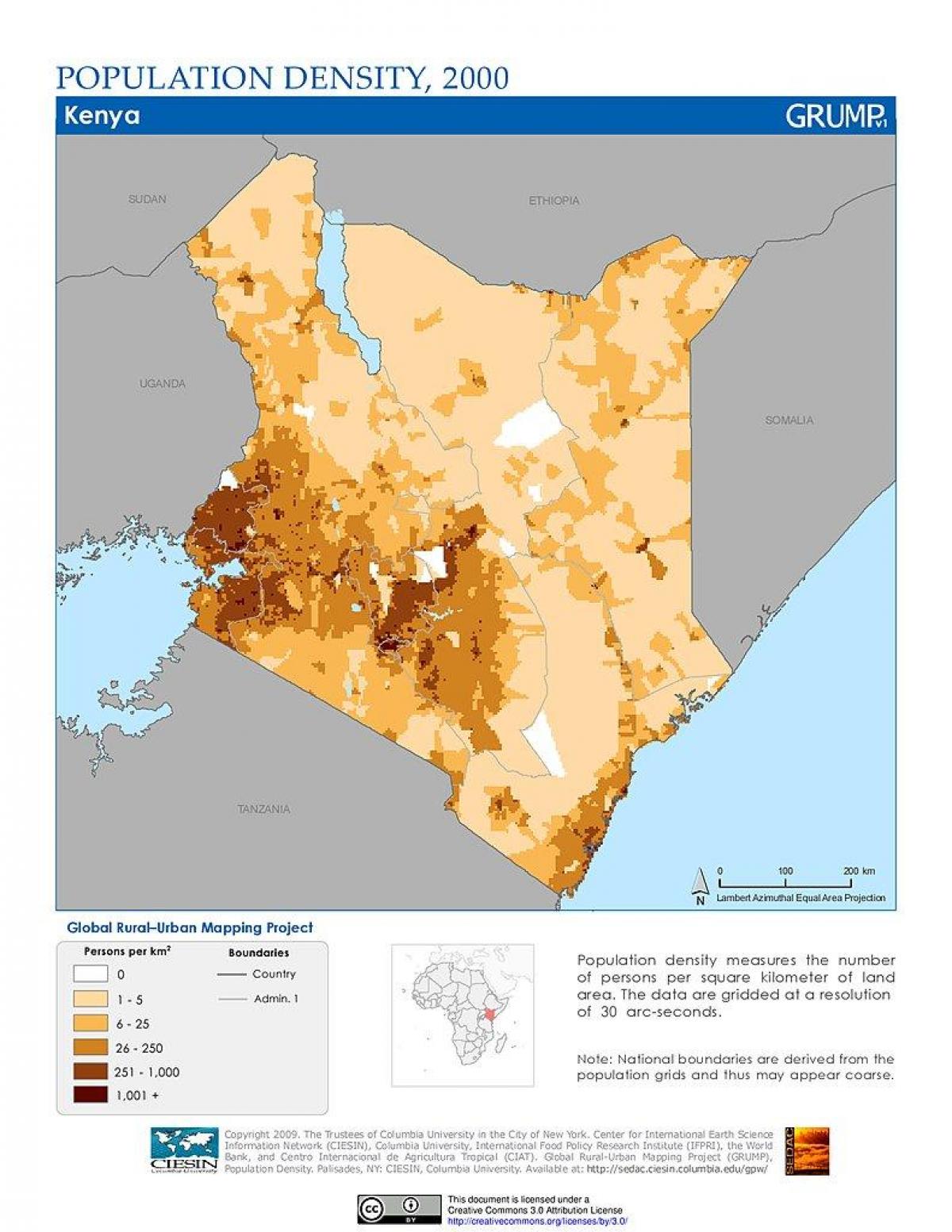 Kenya densità di popolazione mappa