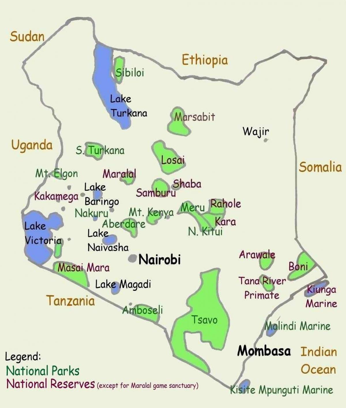 la mappa dei laghi in Kenya