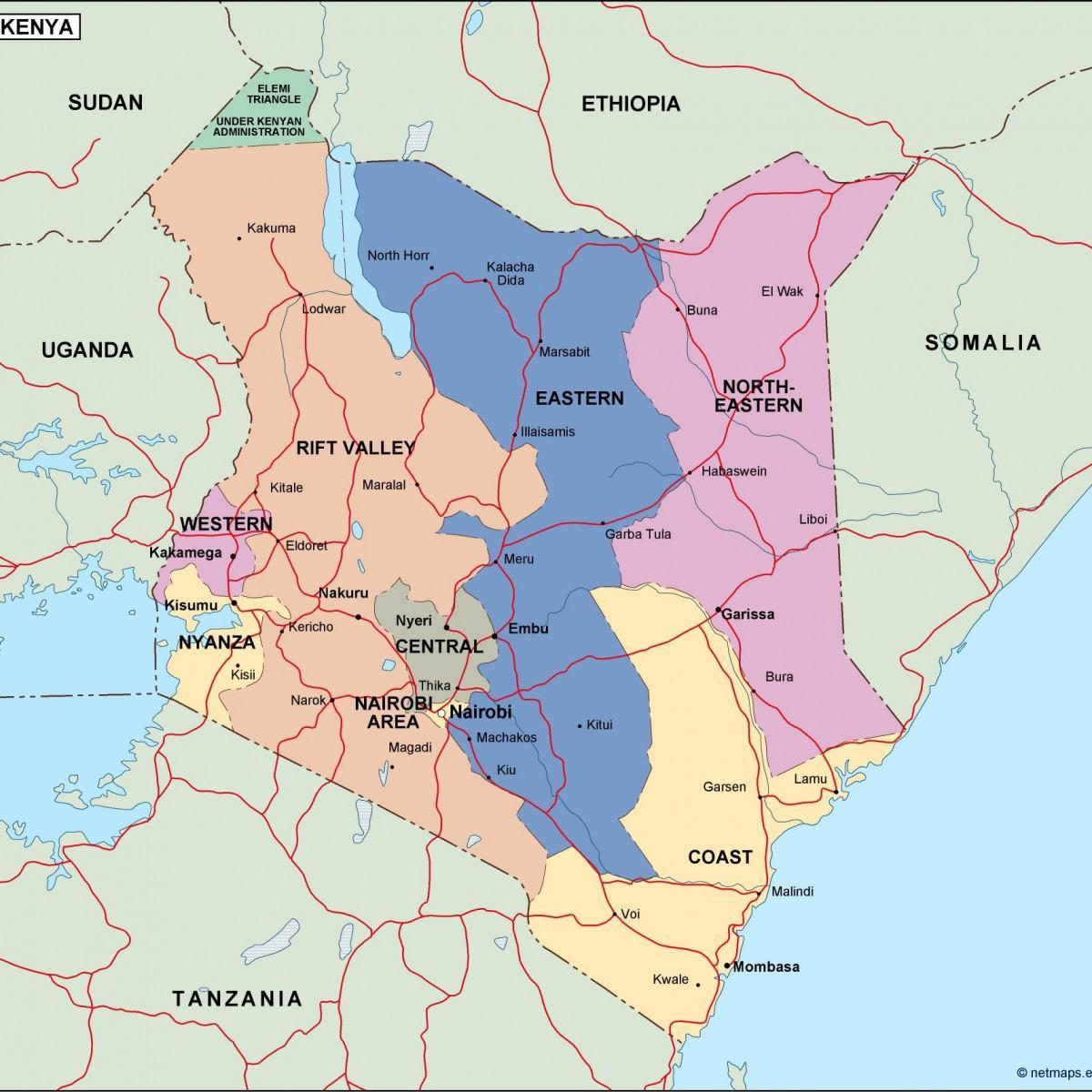 mappa del Kenya mostrando fiumi