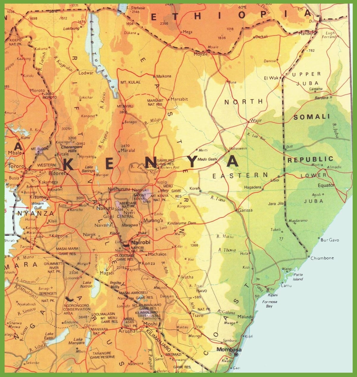 mappa del Kenya mostrando città