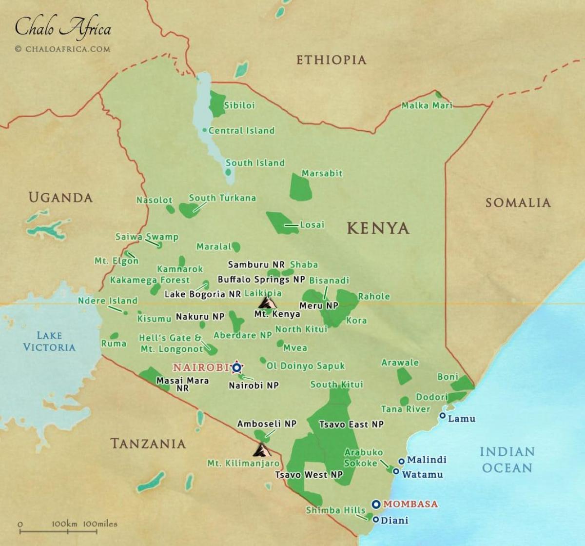 mappa del Kenya parchi nazionali e riserve
