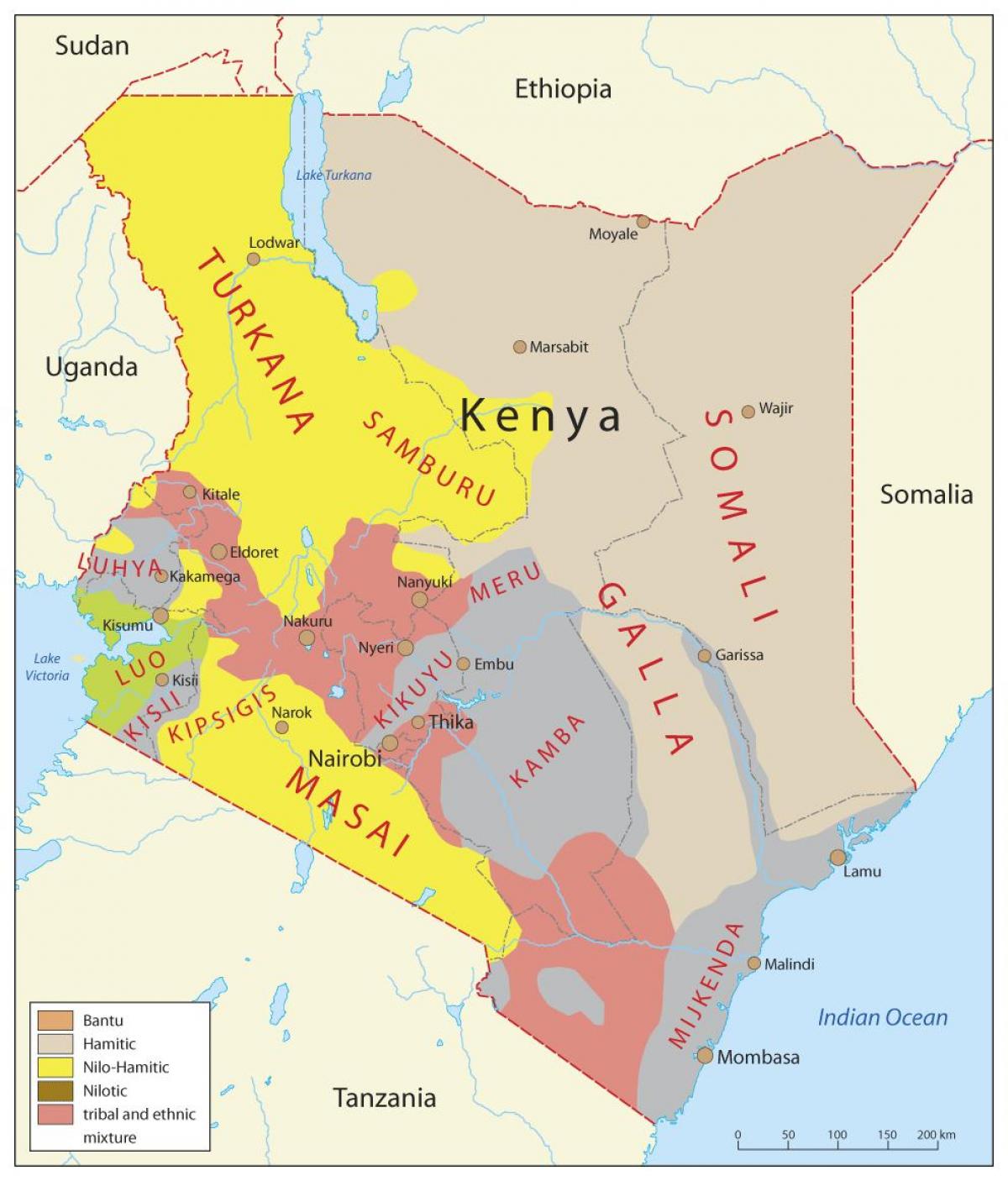 Kenya tribù mappa - Kenya etnica mappa (Africa Orientale Africa)