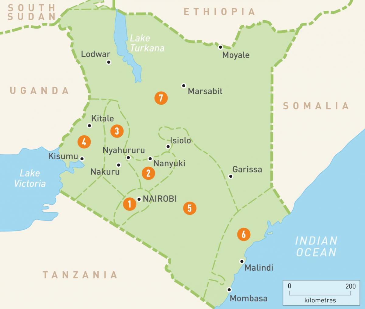 mappa del Kenya mostrando province