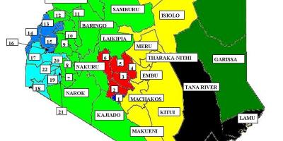 Mappa di 47 contee in Kenya 