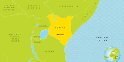 Mappa della Kenya e nei paesi limitrofi,