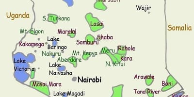 La mappa dei laghi in Kenya