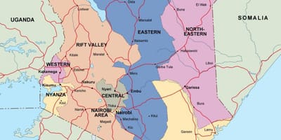Mappa del Kenya mostrando fiumi